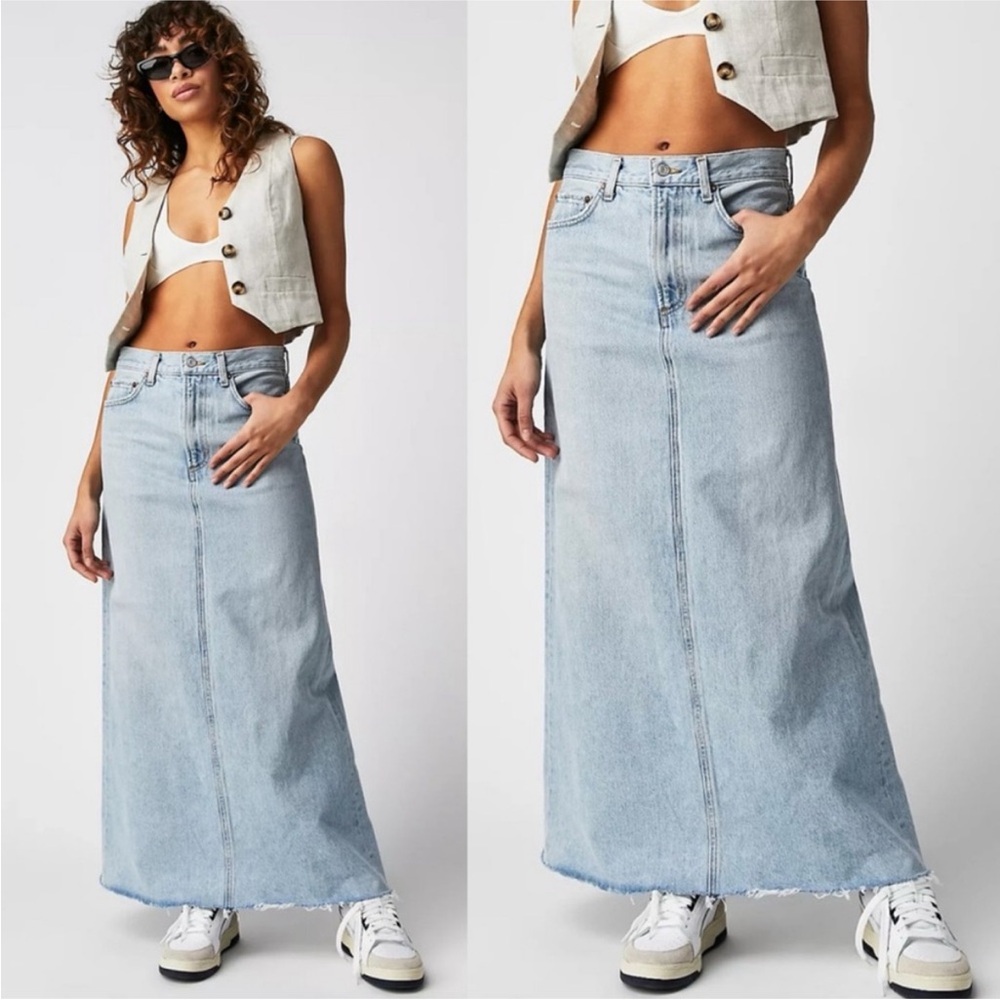 Agolde Light Blue Denim Maxi Skirt